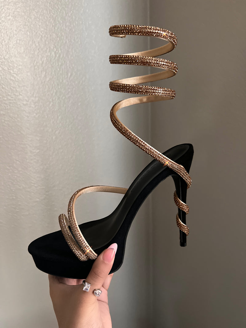 Black and deals gold snake heels