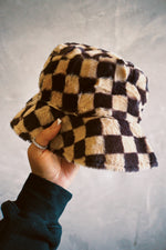 COZY GIRL HAT - BROWN CHECKERED