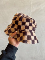 COZY GIRL HAT - BROWN CHECKERED