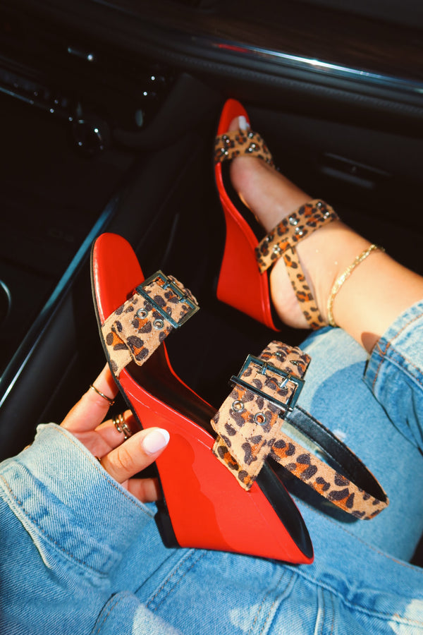VALERIE HEEL - RED/LEOPARD