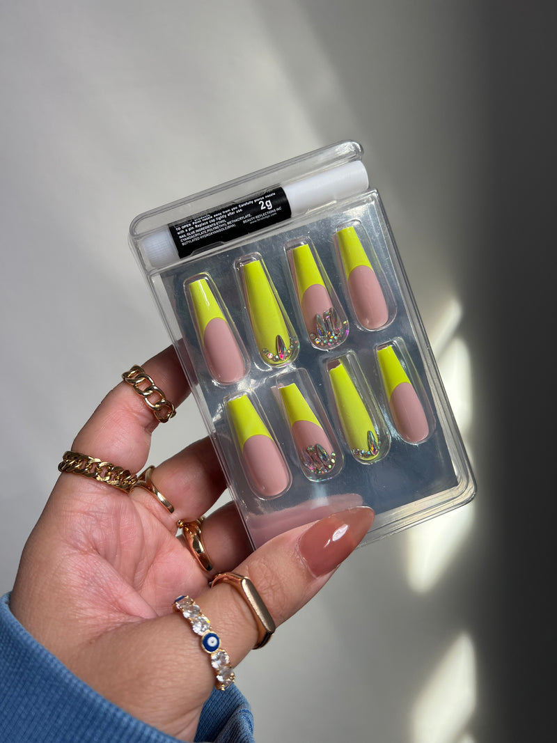 Neon Lime French Tip Press On Set